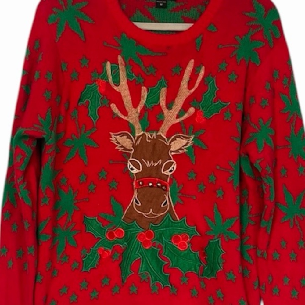 RARE Stoned Reindeer Ugly Christmas Sweater Blizzard Bay Size Medium